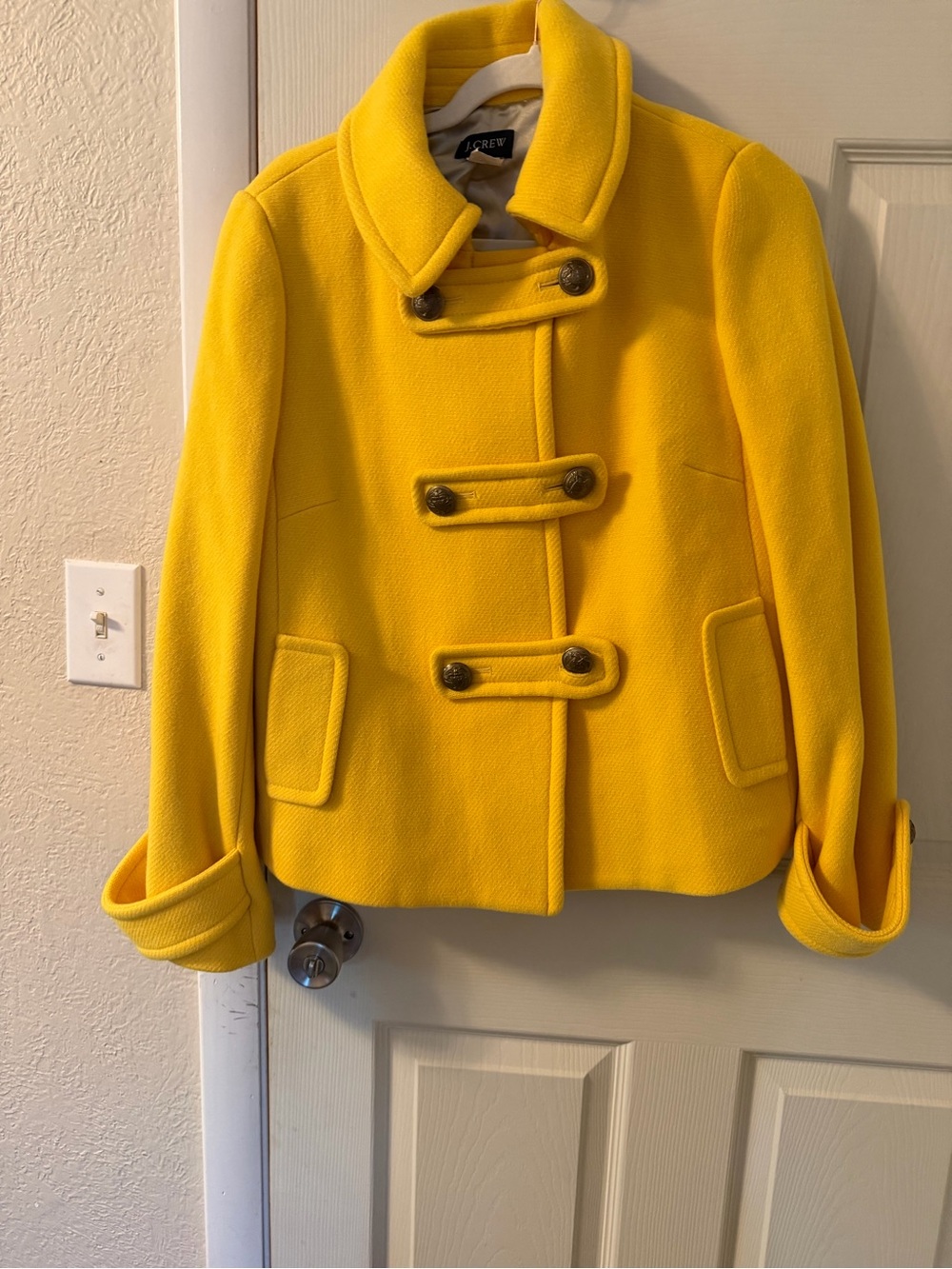 J Crew Bright Yellow Pea Coat, Wool Size 6 - Picture 2 of 9
